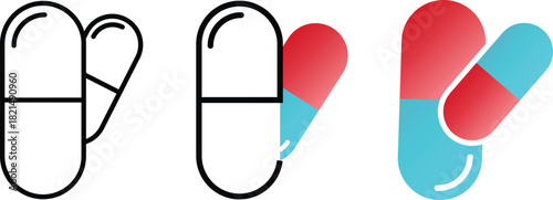 pills icon set. Healthcare and medicine signs. Medicine dosage symbols wellness symbols.  pharmaceutical symbols
