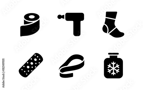 Medical equipment and supplies icons: silhouette collection featuring everyday essentials