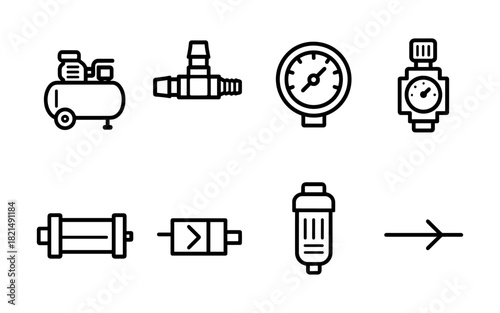 Linear icons of pneumatic equipment and components