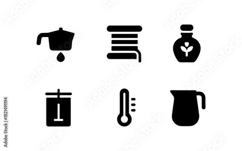 Minimalist coffee icons set featuring brewing tools and accessories
