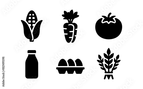 Silhouette icons of farm produce and organic goods set