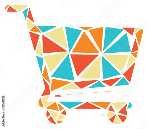 Colorful Geometric Shopping Cart Icon with Polygonal Design on a Transparent Background