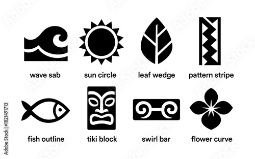 Minimalist icon set featuring nature and geometric shapes