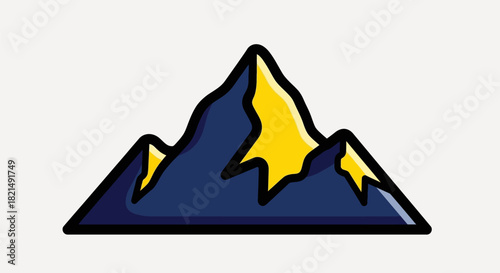 Stylized blue and yellow mountain range icon illustration.