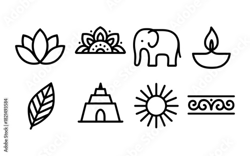 Meditation and cultural symbols in bold line art style