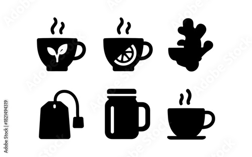 Minimalist tea icons collection featuring various hot beverages and ingredients
