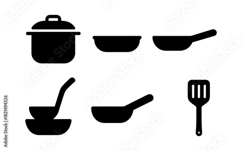 Minimalist kitchen utensils silhouette set for cooking and design projects