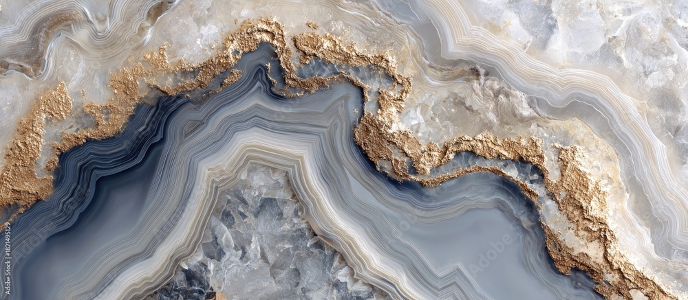 Fototapeta premium Abstract marble texture with blue, gray, and gold veins, luxury and elegance