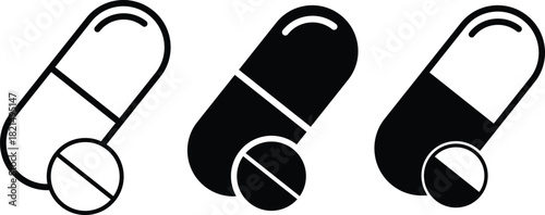 capsule pills icons  Medicine dosage symbols. Health care and prescription signs. Healthcare treatment graphic design
