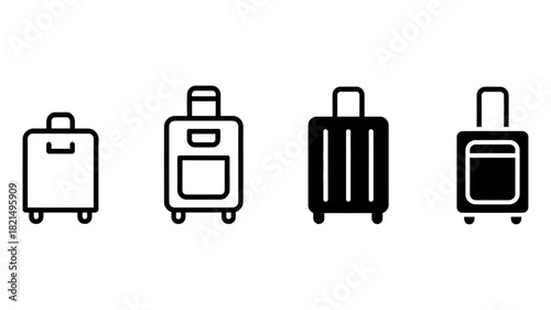Luggage icons for travel. suitcase and baggage symbols. vacation, journey, tourism, airport, and transport line and solid pictograms.