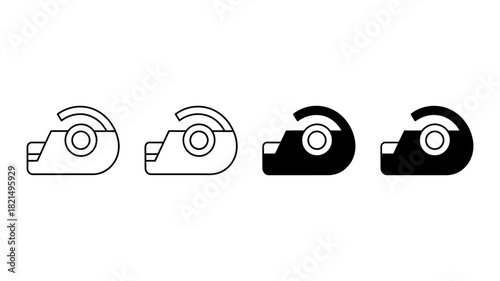 Tape dispenser icon set, essential office supply tool symbol for design projects, isolated on a clean background, black and white minimal vector graphics.