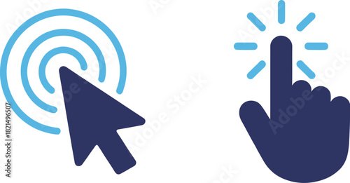 Click icons mouse pointer and hand gesture on transparent background