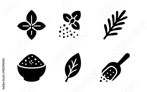 Herb and spice icons: minimalist silhouette design for aromatic ingredient themes