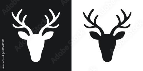 White and Black Silhouette of a Deer Head with Antlers stag buck
