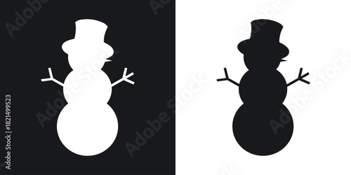 White and Black Silhouette of a Snowman with a Top Hat winter character