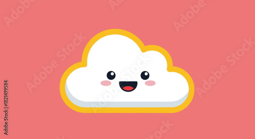 Cute Cartoon Cloud Character with Smiling Face and Rosy Cheeks.