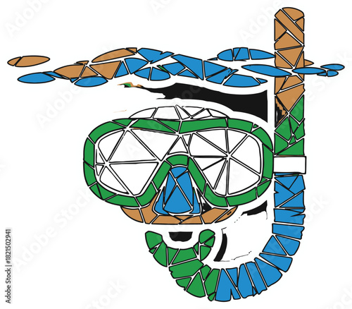Vibrant Mosaic Snorkel Mask and Snorkel Illustration for Underwater Exploration on a Transparent Background