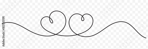 One continuous line drawing of two hearts isolated on transparent background. Editable stroke. Vector illustration. Best Design. EPS 10.