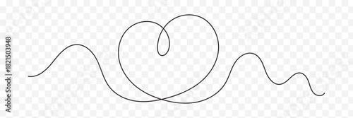 Single doodle heart continuous wavy line art drawing on isolated background. heart line art. Valentine's day header or banner or letter template. Vector illustration. 