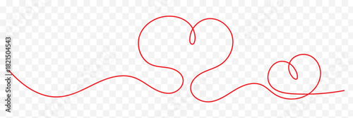 One continuous line drawing of two hearts isolated on transparent background. Editable stroke. Vector illustration. Best Design. EPS 10.