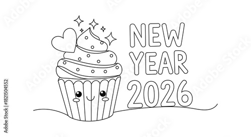 Cute cupcake with new year 2026 text illustration