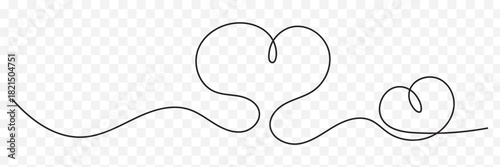 One continuous line drawing of two hearts isolated on transparent background. Editable stroke. Vector illustration. Best Design. EPS 10.