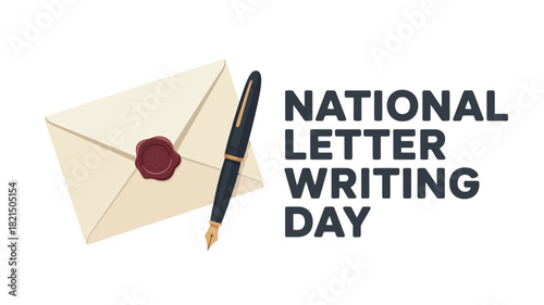 National Letter Writing Day with Envelope, Wax Seal, and Fountain Pen
