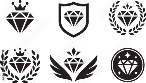 Collection of black diamond emblems with crowns shields laurel wreaths and wings jewel precious
