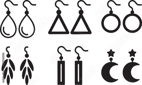 Collection of six pairs of black and white graphic earrings in various shapes jewelry accessory
