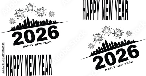 Celebrate 2026 New Year in style with city skyline and fireworks, perfect for invitations, banners, and festive designs to ring in the joyous occasion
