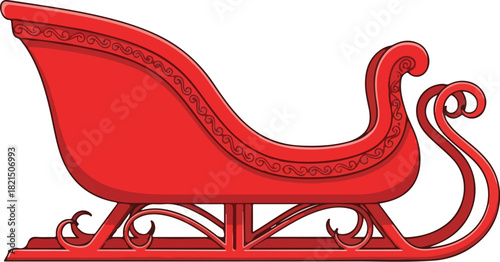 Christmas Sleigh: A vibrantly red, traditionally designed sleigh, symbolizing the festive season and anticipation. Crafted with intricate details. 