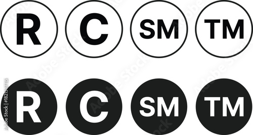 C, R, TM, SM Mark icon Collection. Copyright, Registered, Trademark, and Service Mark symbols. Ownership Watermark Collections