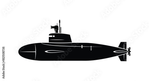 Black Silhouette of a Submarine Keywords: submarine, underwater, naval, military, ship, boat