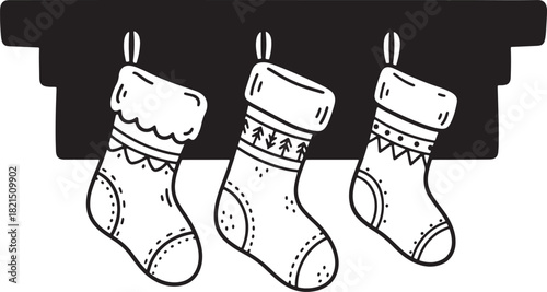 Christmas Stockings Hanging from Mantelpiece Festive Holiday Season Decoration