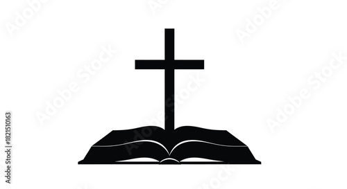 Christian Cross Above Open Bible Silhouette christianity