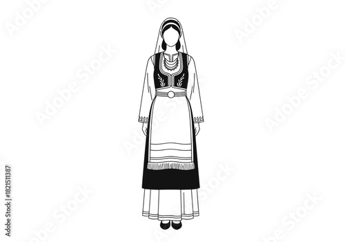 Traditional Greek woman in costume representing Gynaikratia on a white background