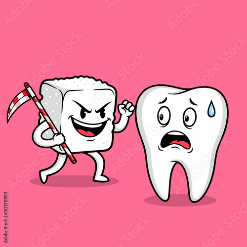 Sugar cube grim reaper chasing scared tooth