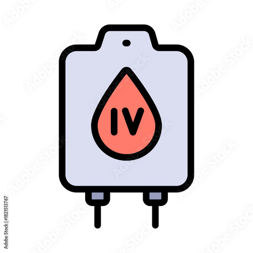 Intravenous therapy medical color icon. Vector illustration of an IV drip bag with a tube, for healthcare apps, medical websites, and hospital-related visuals.