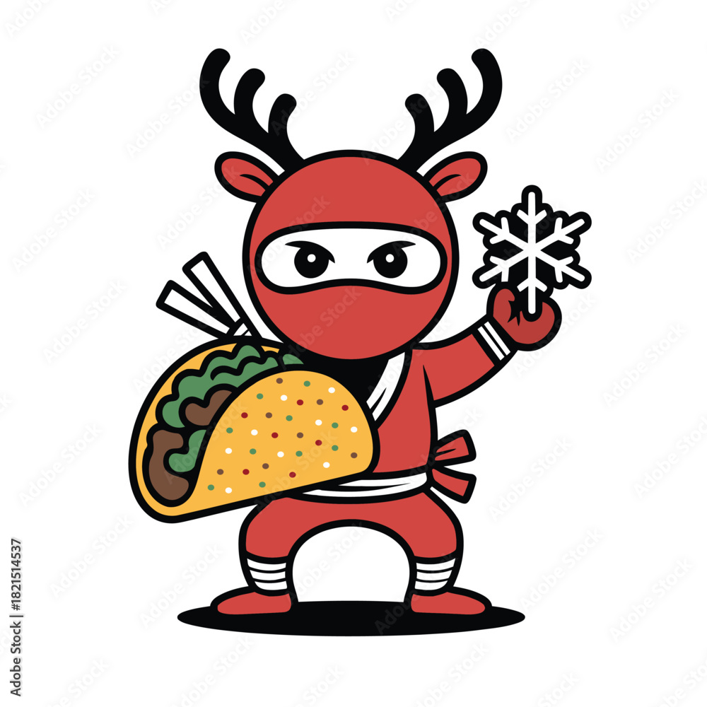 Obraz premium Ninja reindeer holding taco and snowflake