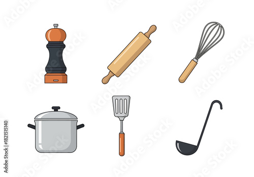 Essential Kitchen Utensils Cooking & Baking Tools Illustration