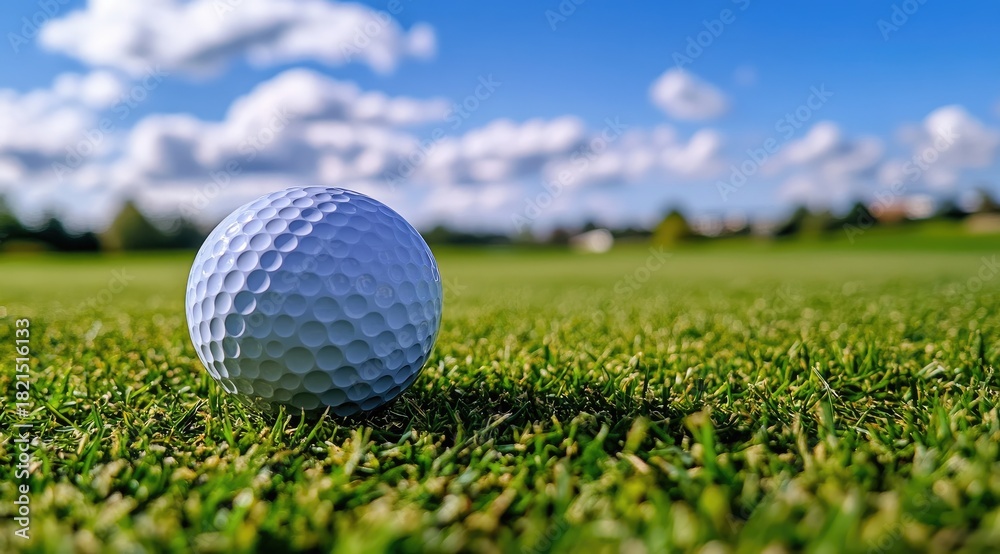 Obraz premium Golf ball on green fairway, sunny day (3)