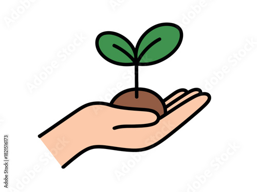 A nurturing hand gently holds a small plant sprout emerging from soil, symbolizing growth and new beginnings.