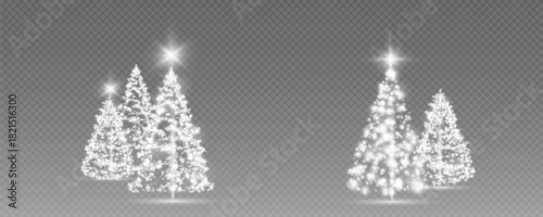 Christmas tree, sparkling lights in the shape of a fir tree on a transparent background. New Year tree made of glowing lights, gold, white, blue, green, vector, png.