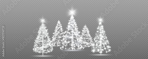 Christmas tree, sparkling lights in the shape of a fir tree on a transparent background. New Year tree made of glowing lights, gold, white, blue, green, vector, png.