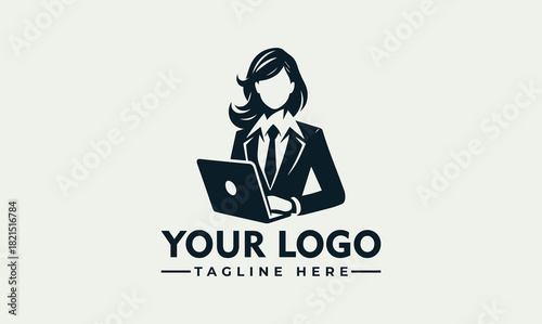 Vector Logo Illustration of a Businesswoman with Laptop for Corporate Identity