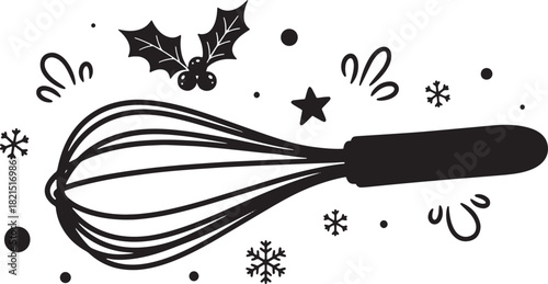 Holiday Baking Time Christmas Celebration With Kitchen Whisk And Decorations