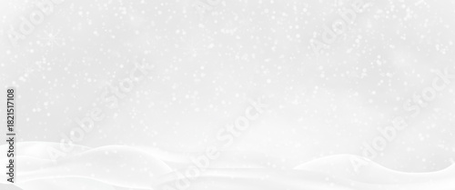 Snowdrifts, winter background for banners, advertising, and postcards. Winter landscape with snow-covered hills, falling snow, blizzard, snowstorm, vector, 3D effect.
