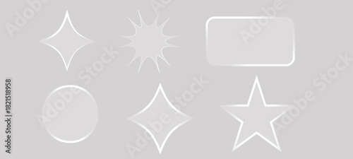 Liquid glass smartphone interface isolated. White ui light frame square and circle banner with shine stroke. Control center widget for smartphone and web avector illustration of an abstract background