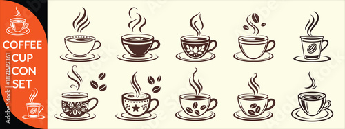 Coffee cup icon. Set of vector cups with coffee. Coffee cup logo. big coffee set design .