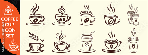 Coffee cup icon. Set of vector cups with coffee. Coffee cup logo. big coffee set design .
